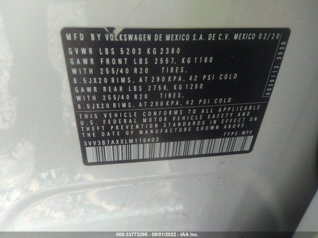 2020 Volkswagen Tiguan, VIN: 3VV3B7AXXLM116403