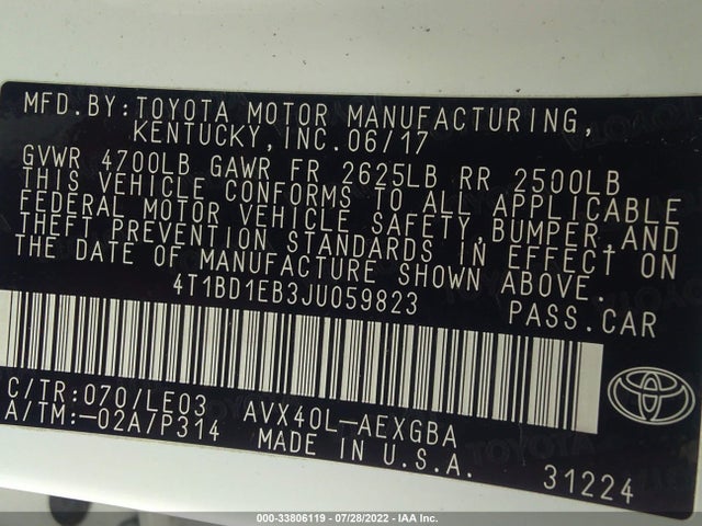 2018 Toyota Avalon, VIN: 4T1BD1EB3JU059823