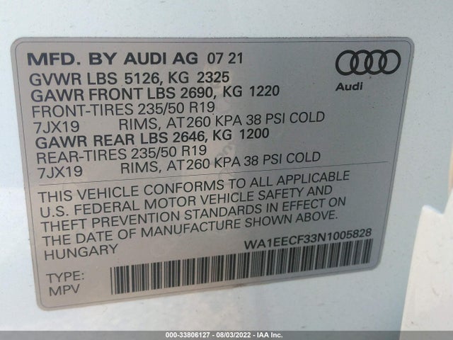 2022 Audi Q3, VIN: WA1EECF33N1005828