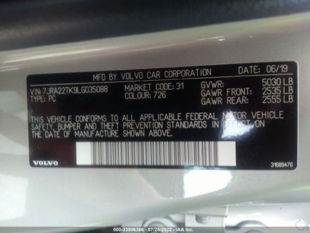 7JRA22TK9LG035088 Volvo S60 Momentum