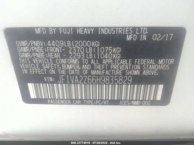 2017 Subaru WRX, VIN: JF1VA2Z66H9835829