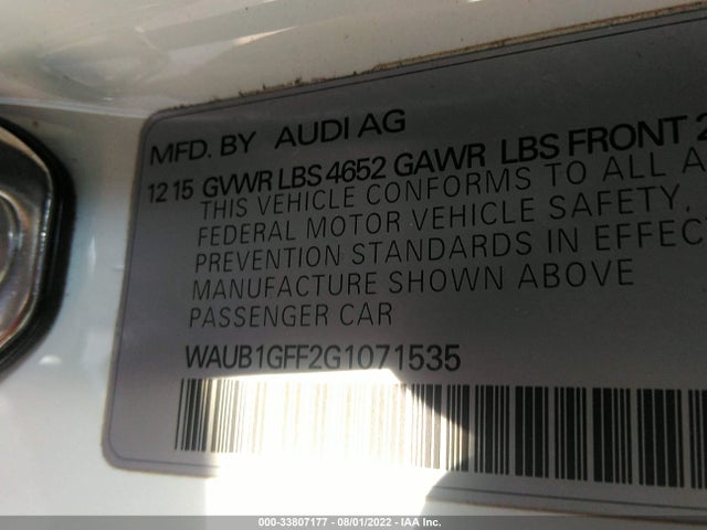 2016 Audi S3, VIN: WAUB1GFF2G1071535