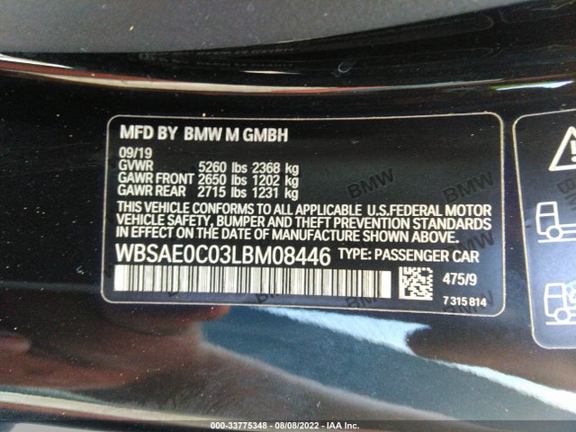 2020 BMW 8 Series, VIN: WBSAE0C03LBM08446