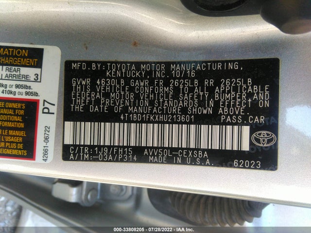 2017 Toyota Camry, VIN: 4T1BD1FKXHU213601