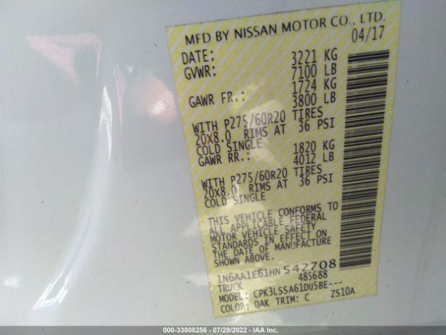 1N6AA1E61HN542708 Nissan TITAN SV