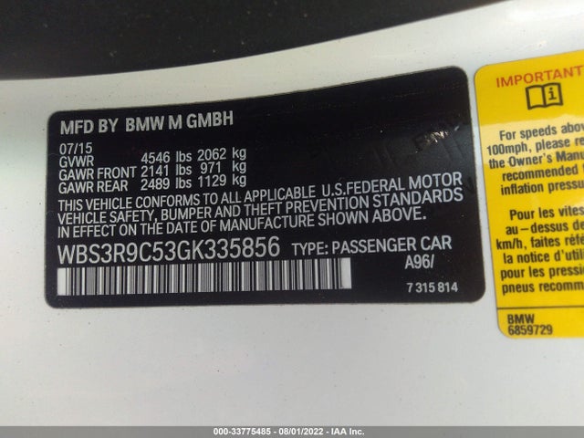 2016 BMW M4, VIN: WBS3R9C53GK335856