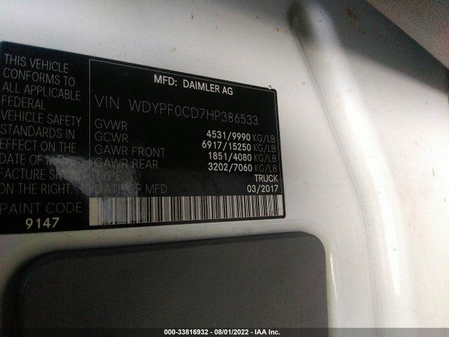2017 Freightliner Sprinter, VIN: WDYPF0CD7HP386533