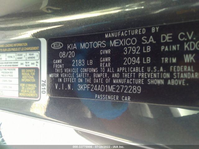 3KPF24AD1ME272289 KIA Forte Lxs
