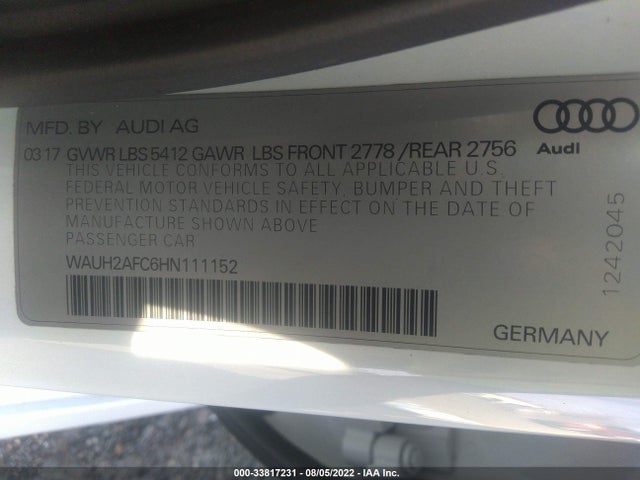 2017 Audi A6, VIN: WAUH2AFC6HN111152