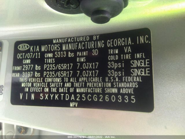 5XYKTDA25CG260335 KIA SORENTO LX