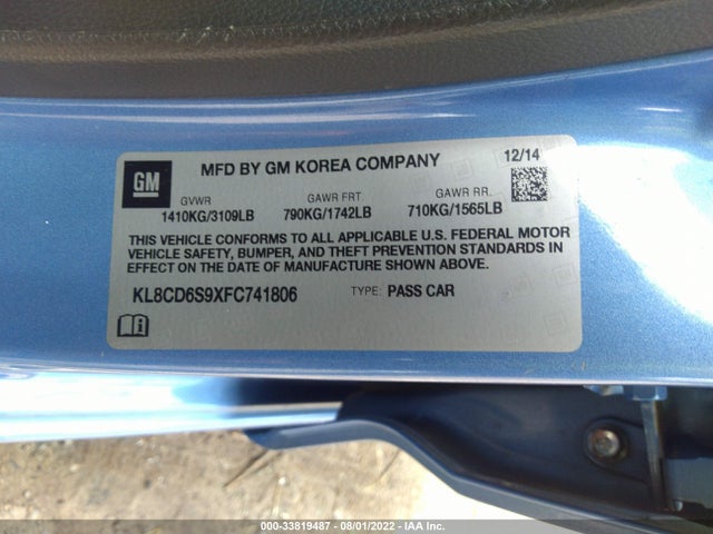 2015 Chevrolet Spark, VIN: KL8CD6S9XFC741806