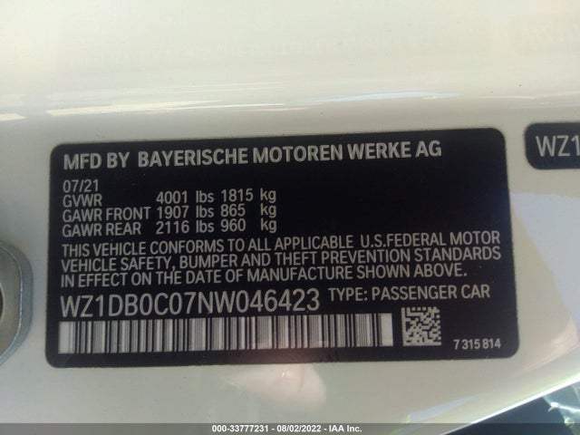 2022 Toyota Supra, VIN: WZ1DB0C07NW046423