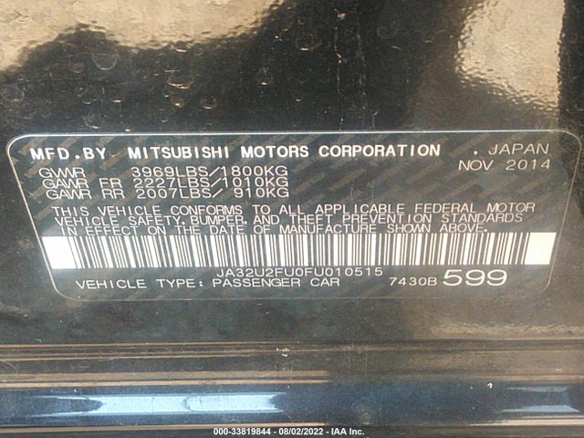 2015 Mitsubishi Lancer, VIN: JA32U2FU0FU010515