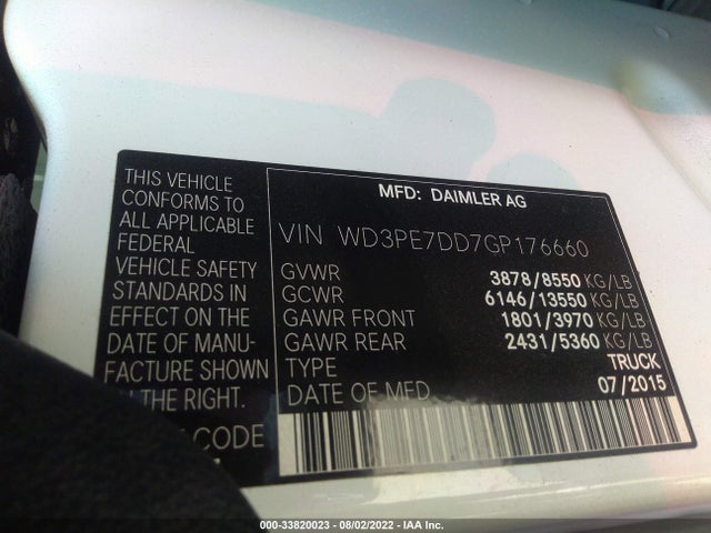 2016 Mercedes-Benz Sprinter, VIN: WD3PE7DD7GP176660