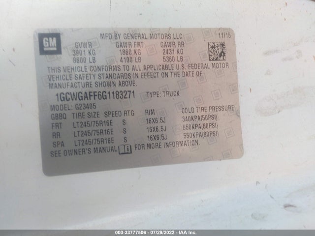 2016 Chevrolet Express, VIN: 1GCWGAFF6G1183271