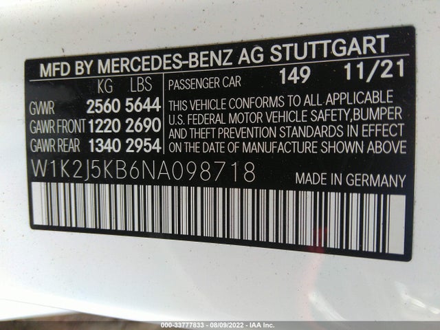 2022 Mercedes-Benz CLS-Class, VIN: W1K2J5KB6NA098718