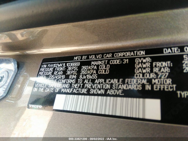 2020 Volvo V60, VIN: YV4102WK1L1036669