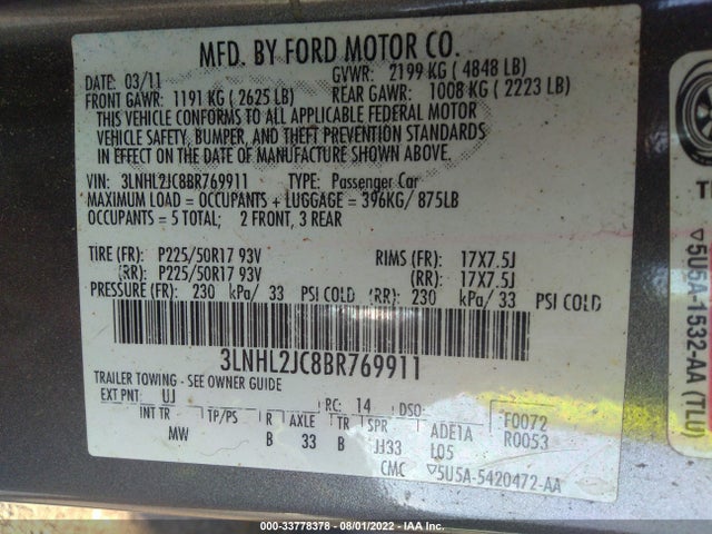 Lincoln MKZ 2011 3LNHL2JC8BR769911 Image 9