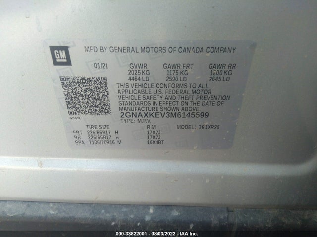 Chevrolet EQUINOX LT 2021 2GNAXKEV3M6145599 Image 9