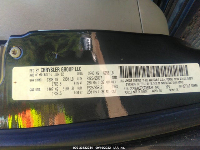 2012 VOLKSWAGEN ROUTAN SEL VIN: 2C4RVACG7CR391603