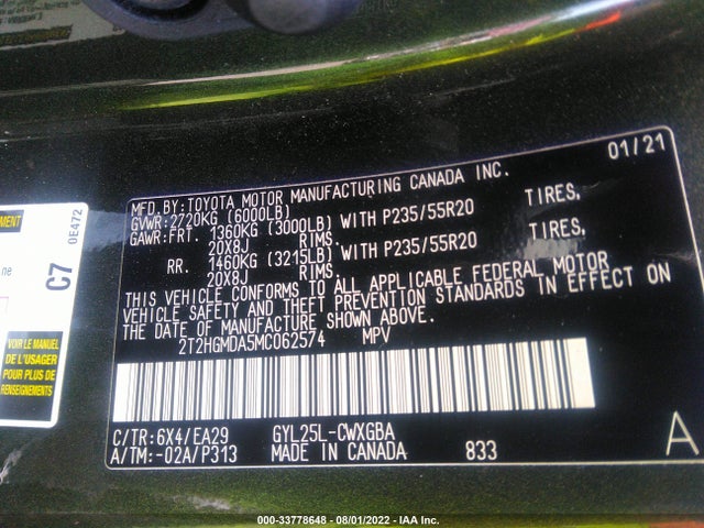 2021 Lexus RX, VIN: 2T2HGMDA5MC062574