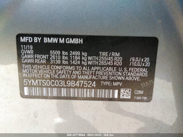 2020 BMW X3, VIN: 5YMTS0C03L9B47524