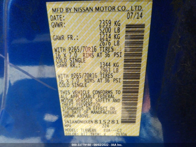 2014 Nissan Xterra, VIN: 5N1AN0NUXEN815281