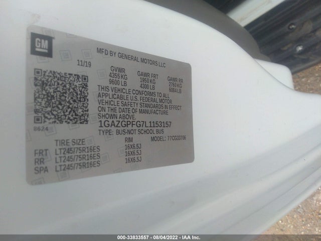 2020 Chevrolet Express, VIN: 1GAZGPFG7L1153157