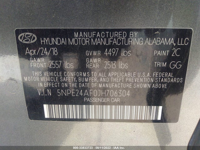 2018 Hyundai Sonata, VIN: 5NPE24AF0JH706304