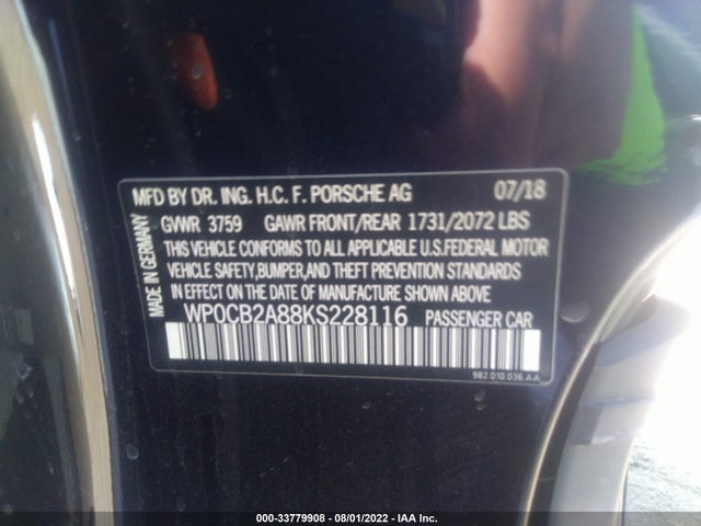 2019 Porsche 718, VIN: WP0CB2A88KS228116