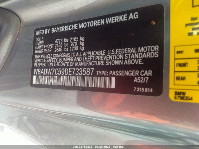 2013 BMW 3 SERIES 328I VIN: WBADW7C59DE733587