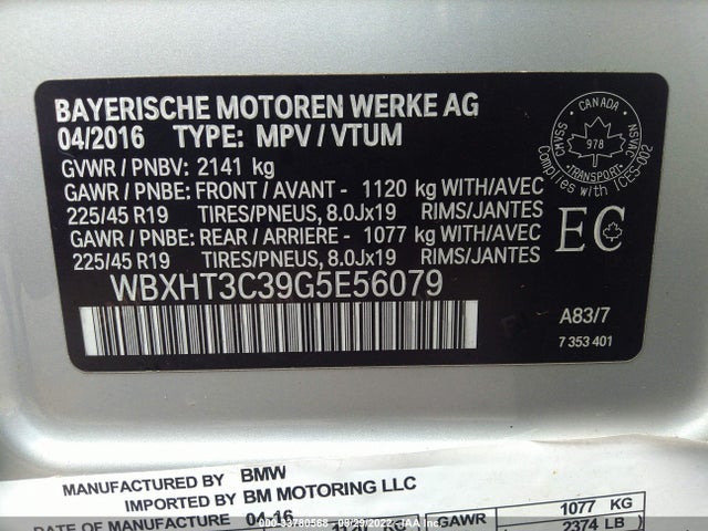 2016 BMW X1, VIN: WBXHT3C39G5E56079