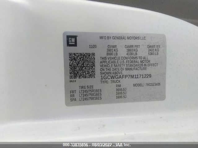 Chevrolet EXPRESS CARGO VAN 2021 1GCWGAFP7M1171229 Image 9