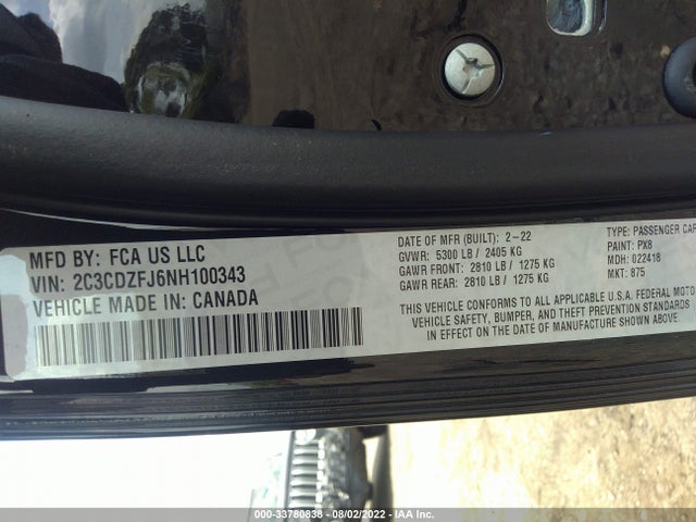 Dodge Challenger R/t Scat Pack 2022 2C3CDZFJ6NH100343 Image 9