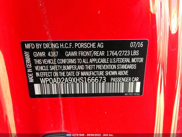 2017 Porsche 911, VIN: WP0AD2A9XHS166673