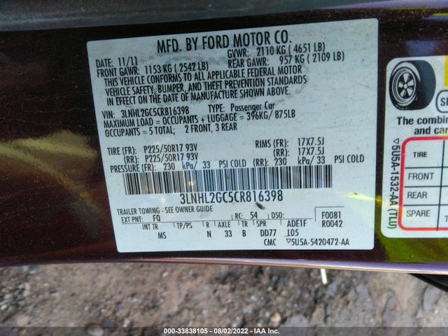 Lincoln MKZ 2012 3LNHL2GC5CR816398 Image 9
