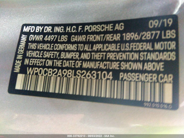 2020 Porsche 911, VIN: WP0CB2A98LS263104
