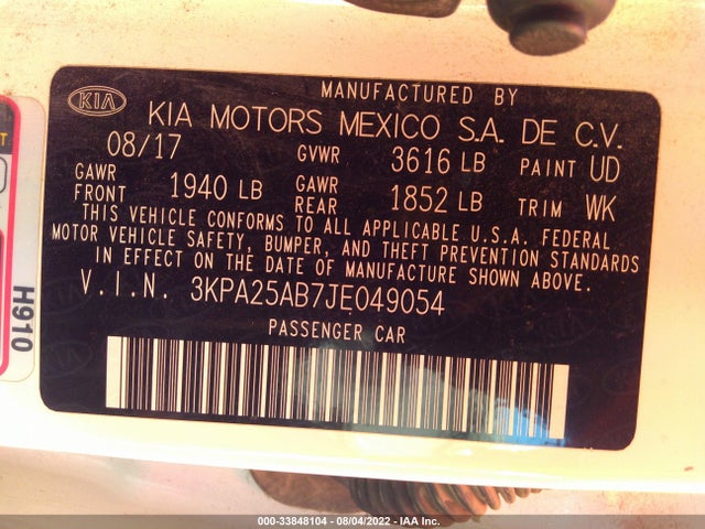 2018 Kia Rio, VIN: 3KPA25AB7JE049054