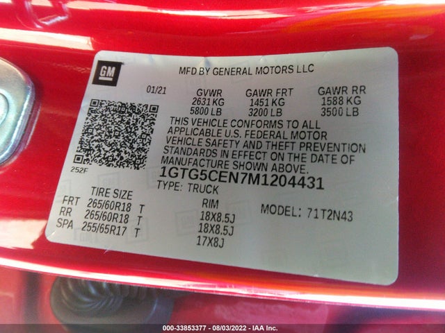 2021 GMC Canyon, VIN: 1GTG5CEN7M1204431