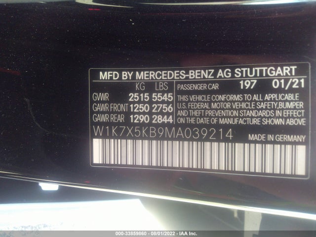 2021 Mercedes-Benz AMG GT, VIN: W1K7X5KB9MA039214