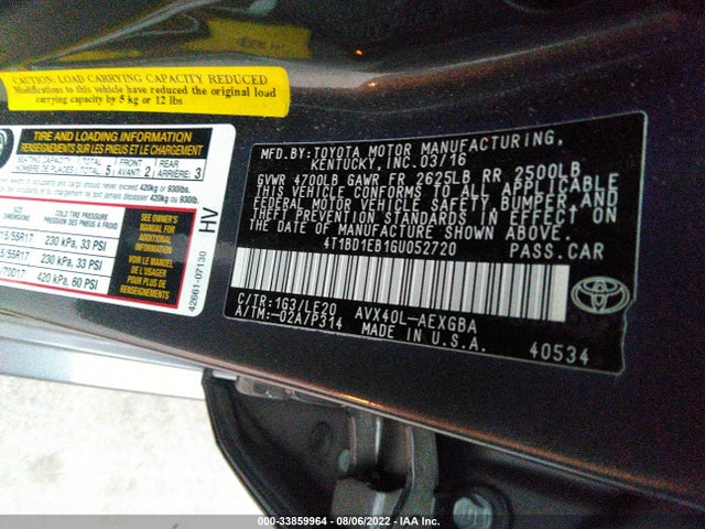 2016 Toyota Avalon, VIN: 4T1BD1EB1GU052720