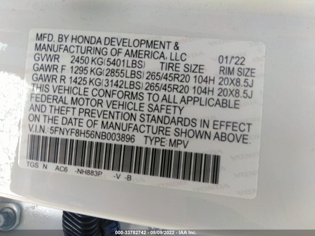2022 Honda Passport, VIN: 5FNYF8H56NB003896