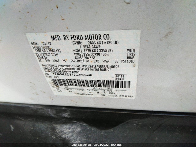 Ford EXPLORER XLT 2018 1FM5K8D81JGA65636 Image 9