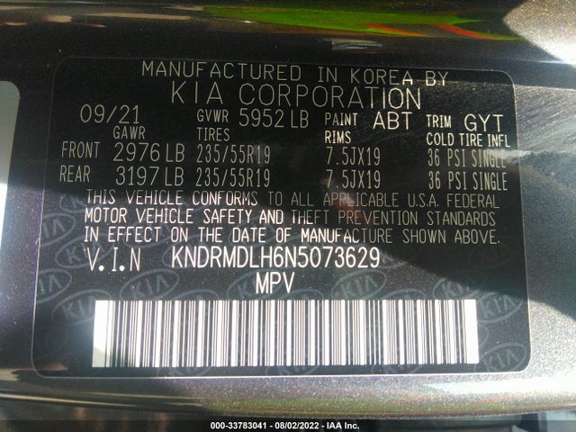 2022 Kia Sorento, VIN: KNDRMDLH6N5073629