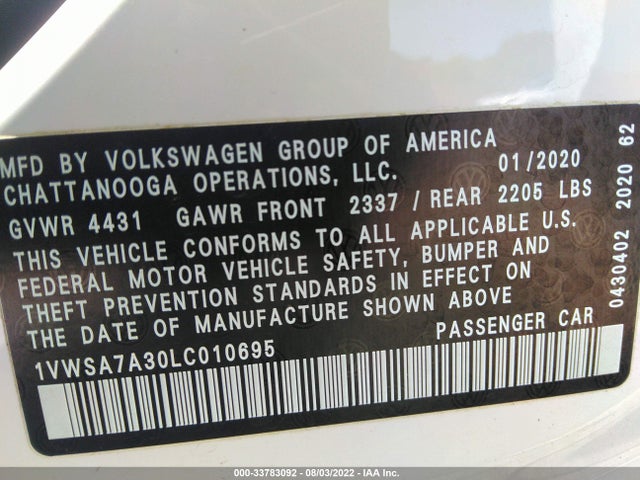2020 Volkswagen Passat, VIN: 1VWSA7A30LC010695