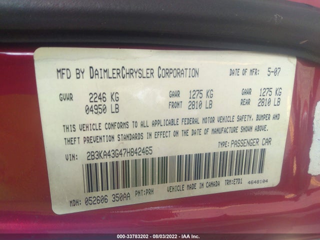 Dodge CHARGER 2007 2B3KA43G47H842465 Image 10