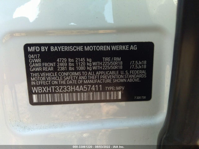 2017 BMW X1, VIN: WBXHT3Z33H4A57411