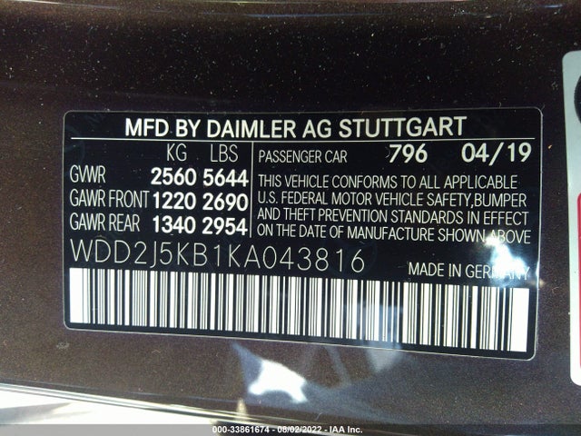 2019 Mercedes-Benz CLS-Class, VIN: WDD2J5KB1KA043816