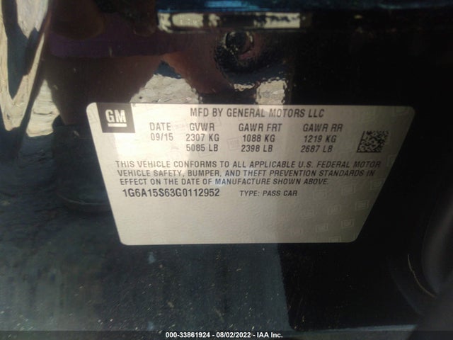 2016 Cadillac CTS, VIN: 1G6A15S63G0112952