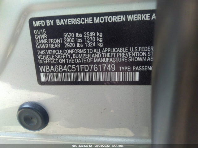 2015 BMW 6 Series, VIN: WBA6B4C51FD761749